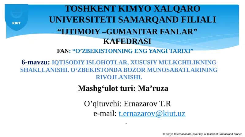 O’ZBEKISTONNING ENG YANGI TARIXI
