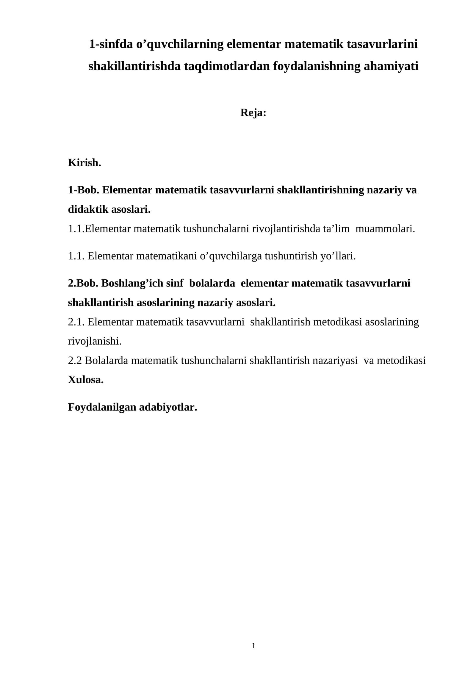 1-sinfda o’quvchilarning elementar matematik tasavvurlarini shakillantirishda taqdimotlardan foydalanishning ahamiyati