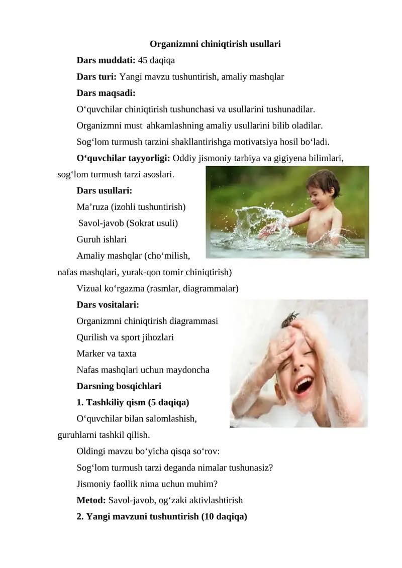 Organizmni chiniqtirish usullari