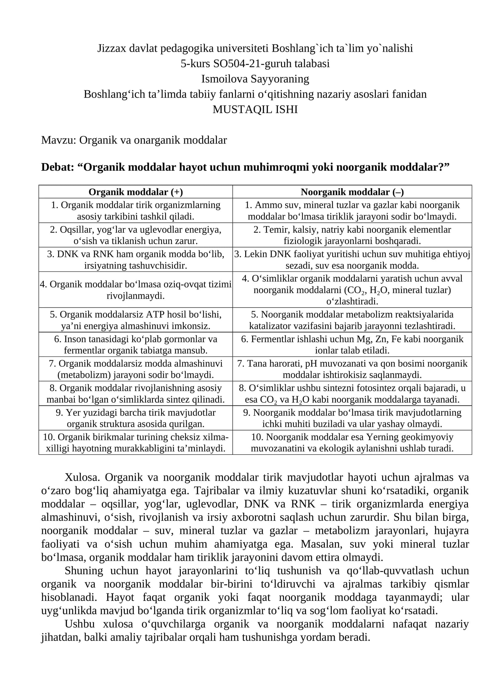 Organik va onarganik moddalar