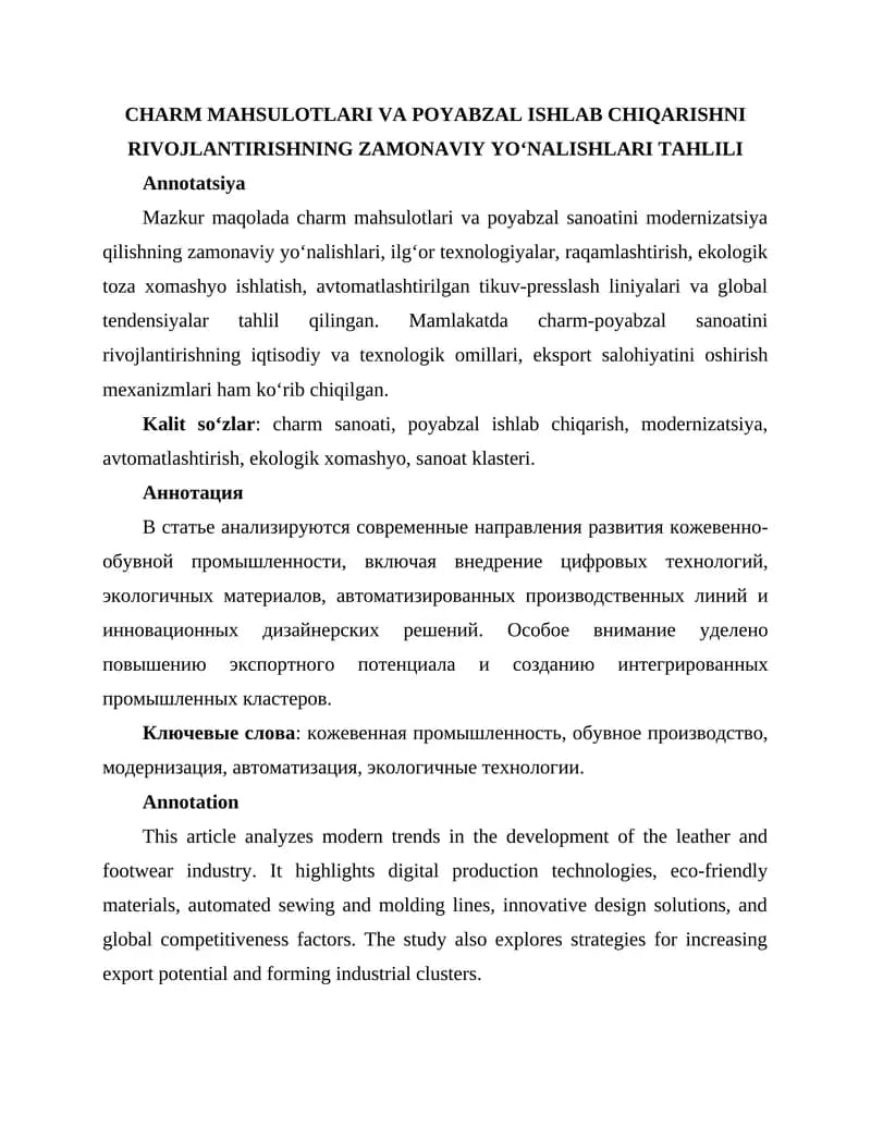 Charm mahsulotlari va poyabzal ishlari