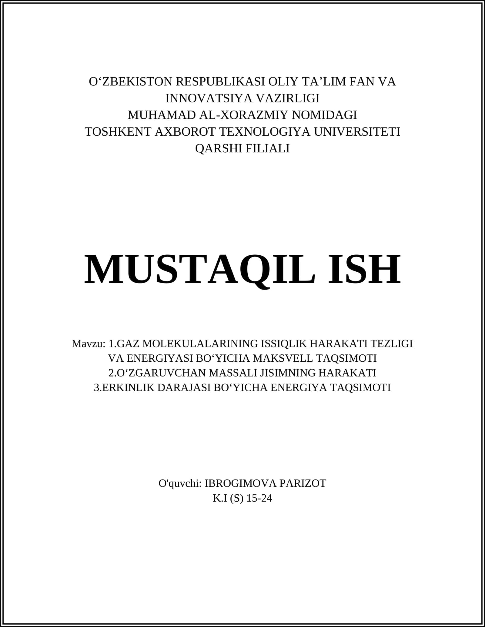 Gaz molekulalarining issiqlik harakati