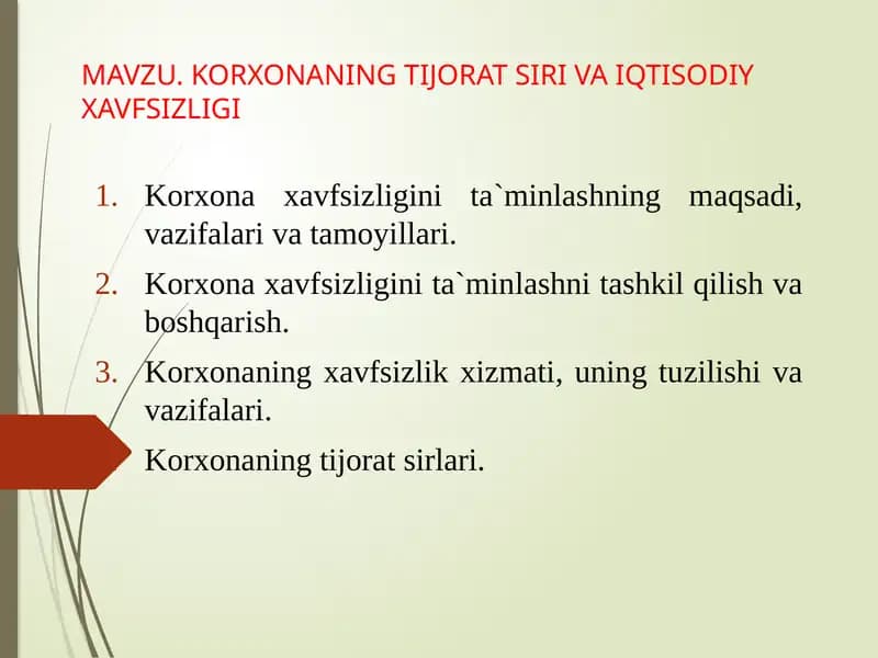 Korxonaning Tijorat Sirlari va Iqtisodiy Xavfsizligi