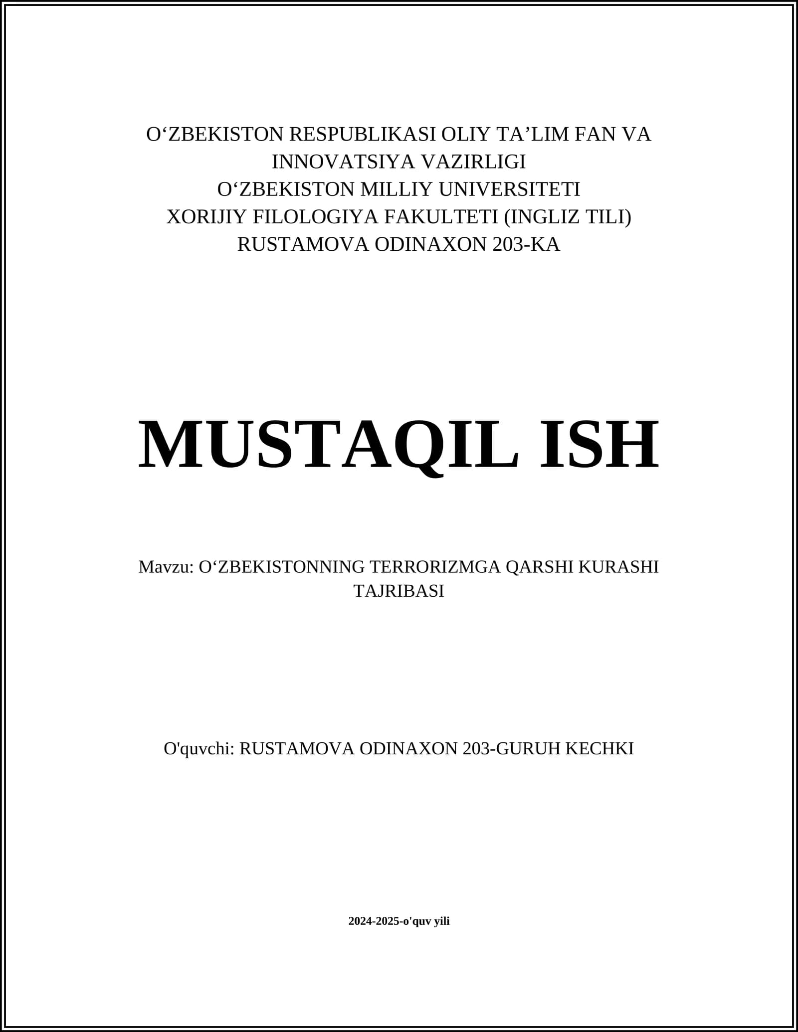 OʻZBEKISTONNING TERRORIZMGA QARSHI KURASHI TAJRIBASI