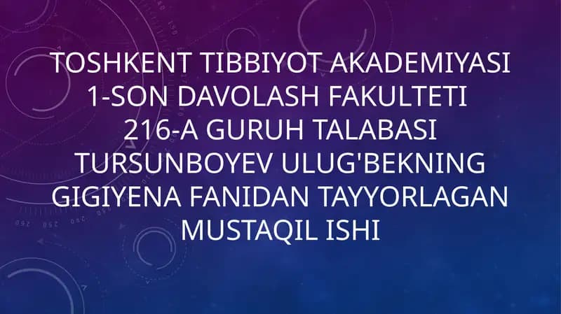 Gigiyenaning qadimgi davrda shakllanishi XIX va XX asrlardagi taraqqiyoti