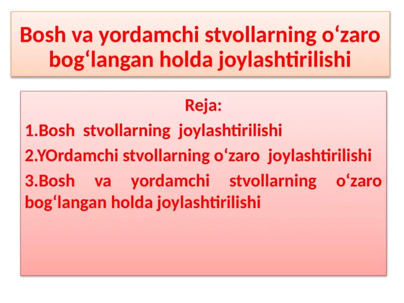 Bosh va yordamchi stvollarning o‘zaro bog‘langan holdajoylashtirilishi