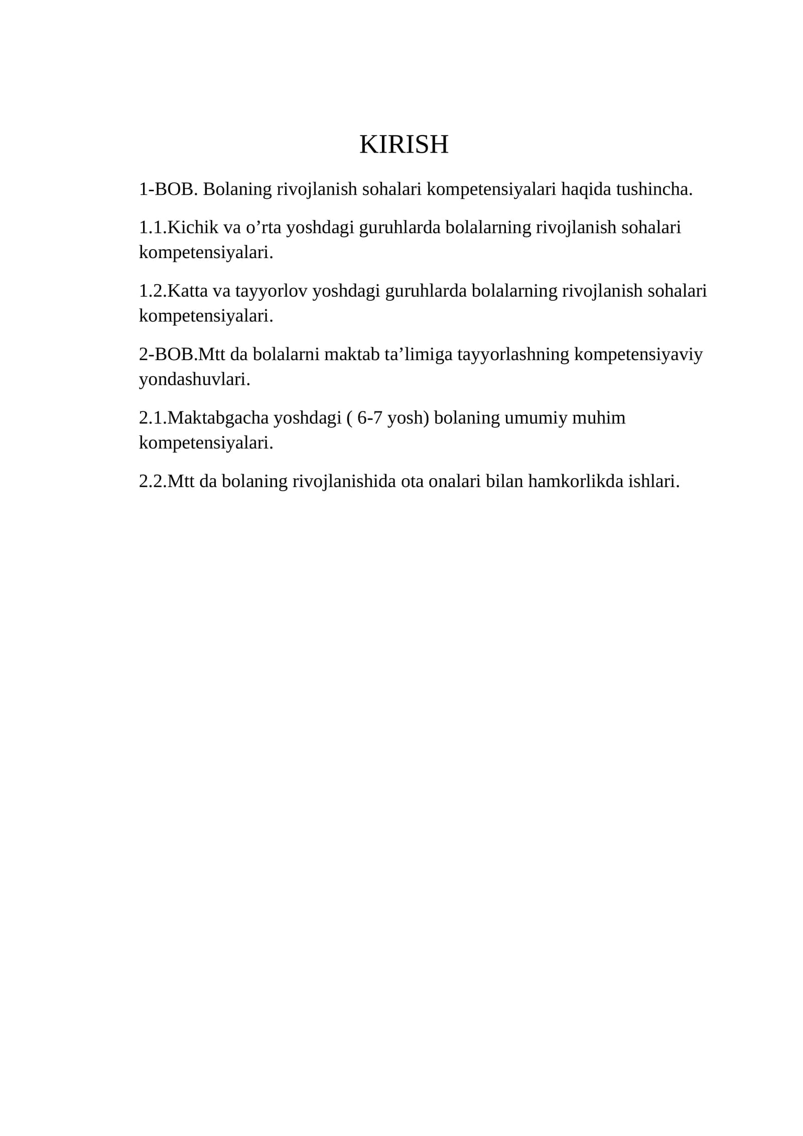 Bolaning rivojlanish sohalari kompetensiyalari haqida tushincha