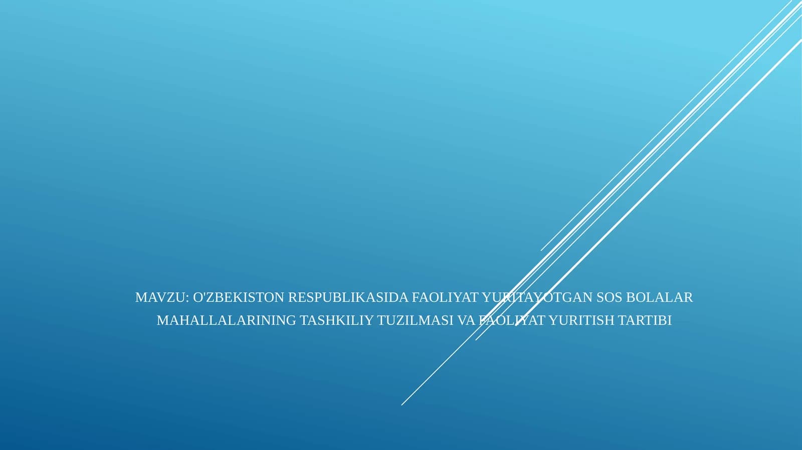 O'zbekiston Respublikasida faoliyat yuritayotgan SOS bolalar mahallalarining tashkiliy tuzilmasi va faoliyat yuritish tartibi