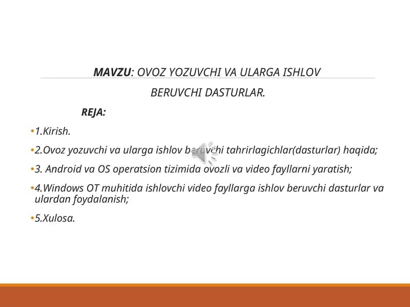 OVOZ YOZUVCHI VA ULARGA ISHLOV  BERUVCHI DASTURLAR