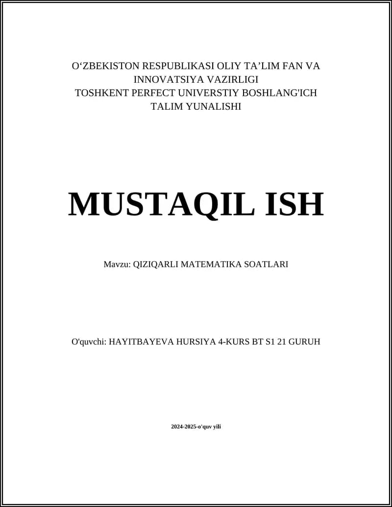 QIZIQARLI MATEMATIKA SOATLARI