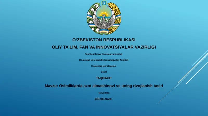 Osimliklarda azot almashinovi vs uning rivojlanish tasiri
