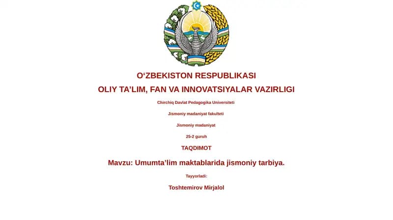 Umumta'lim maktablarida jismoniy tarbiya