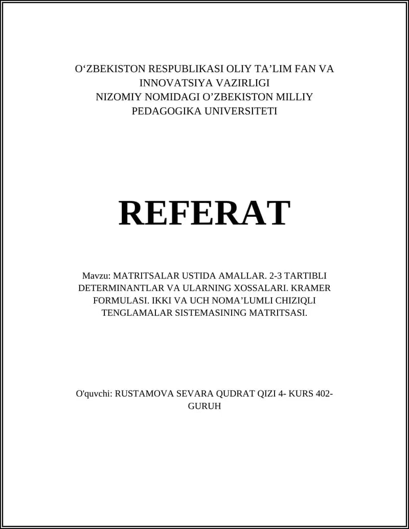 MATRITSALAR USTIDA AMALLAR