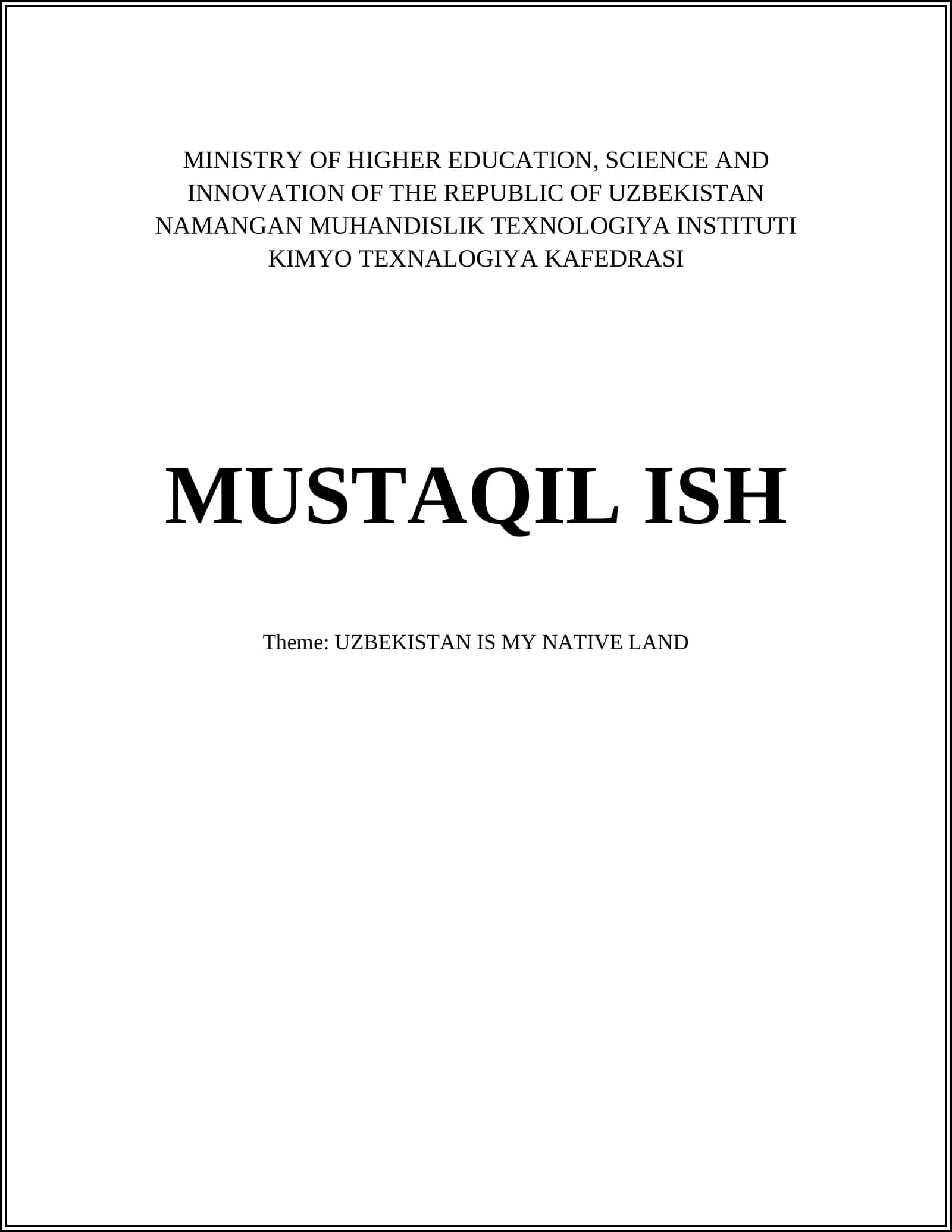 UZBEKISTAN IS MY NATIVE LAND