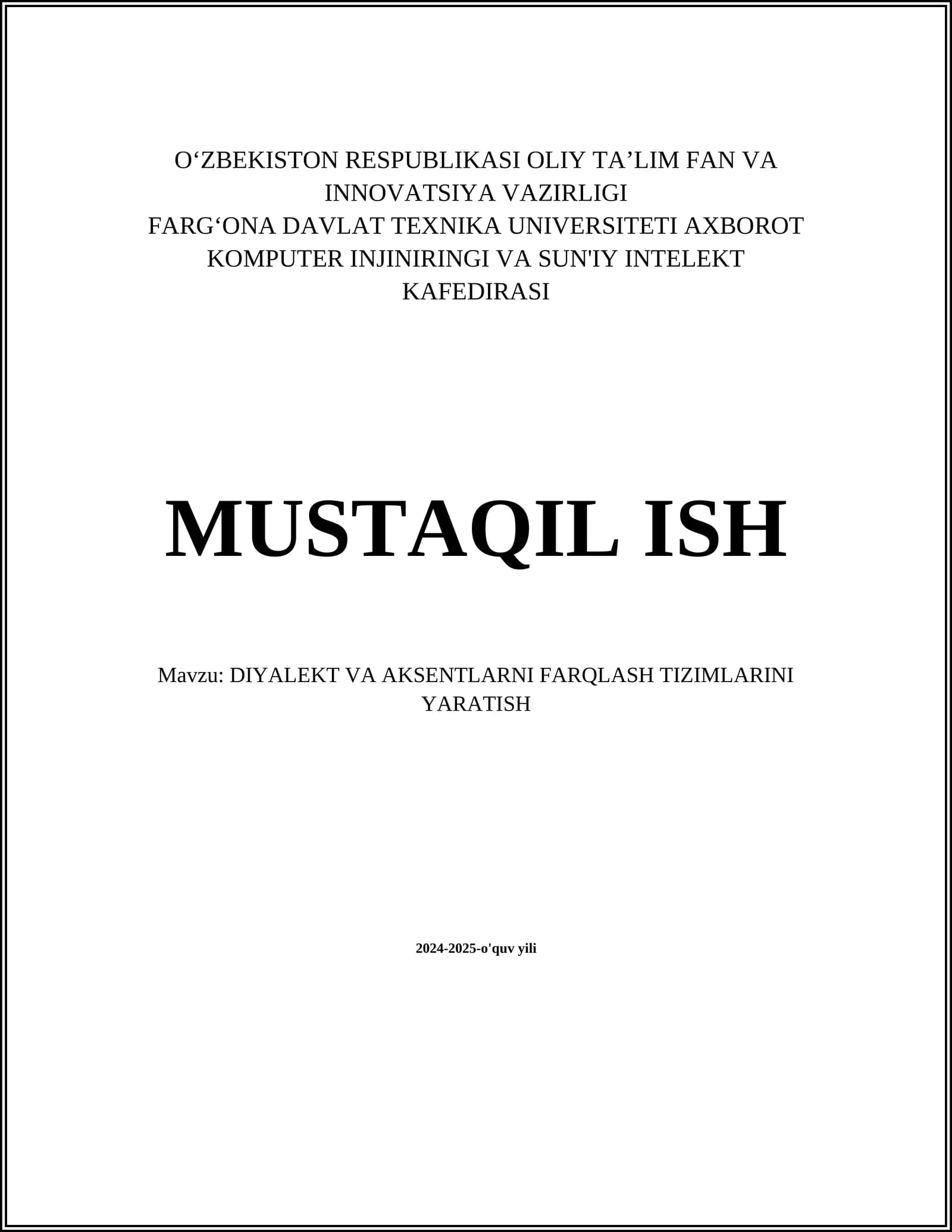 DIYALEKT VA AKSENTLARNI FARQLASH TIZIMLARINI YARATISH