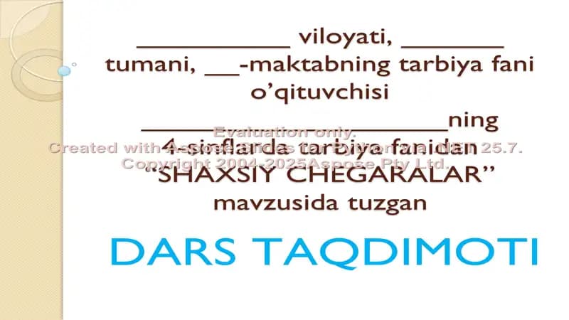 "Shaxsiy Chegaralar Dars Taqdimoti"