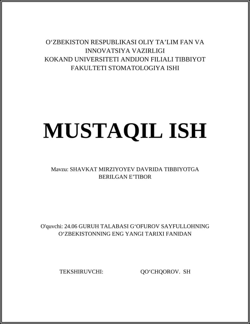 SHAVKAT MIRZIYOYEV DAVRIDA TIBBIYOTGA BERILGAN EʼTIBOR
