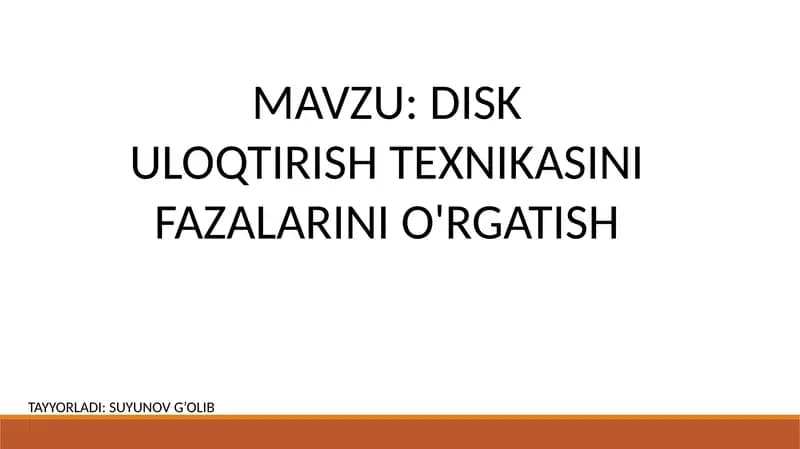 Disk Uloqtirish Texnikasini Fazalarini O'rgatish