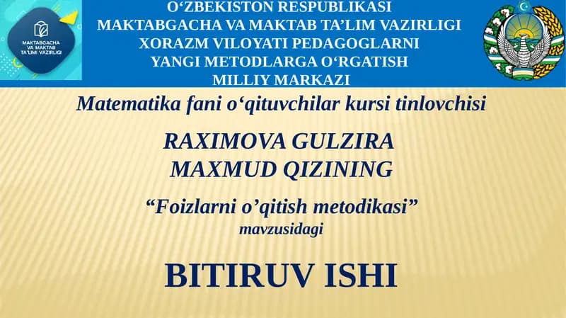 “Foizlarnio’qitishmetodikasi”