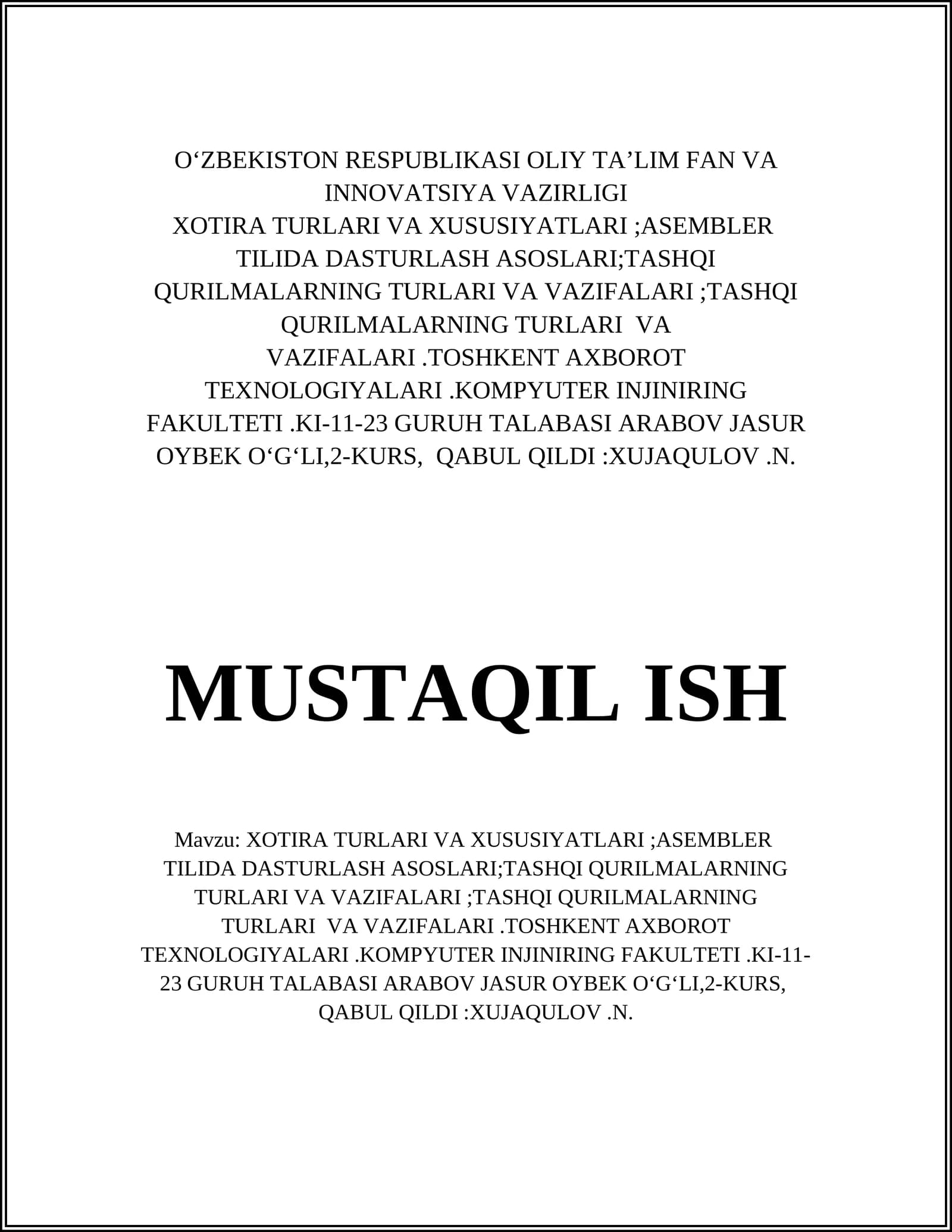 MUSTAQIL ISH