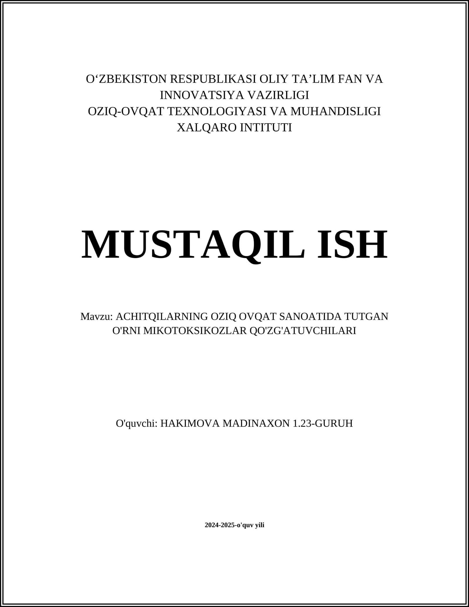 Achitqilarning oziq ovqat sanoatida tutgan o'rni mikotoksikozlar qo'zg'atuvchilari