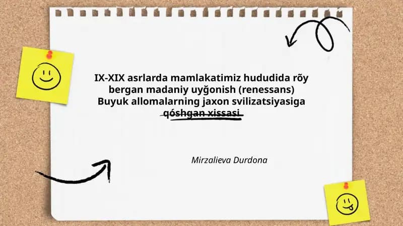IX-XIX asrlarda mamlakatimiz hududida rõy bergan madaniy uyğonish (renessans)