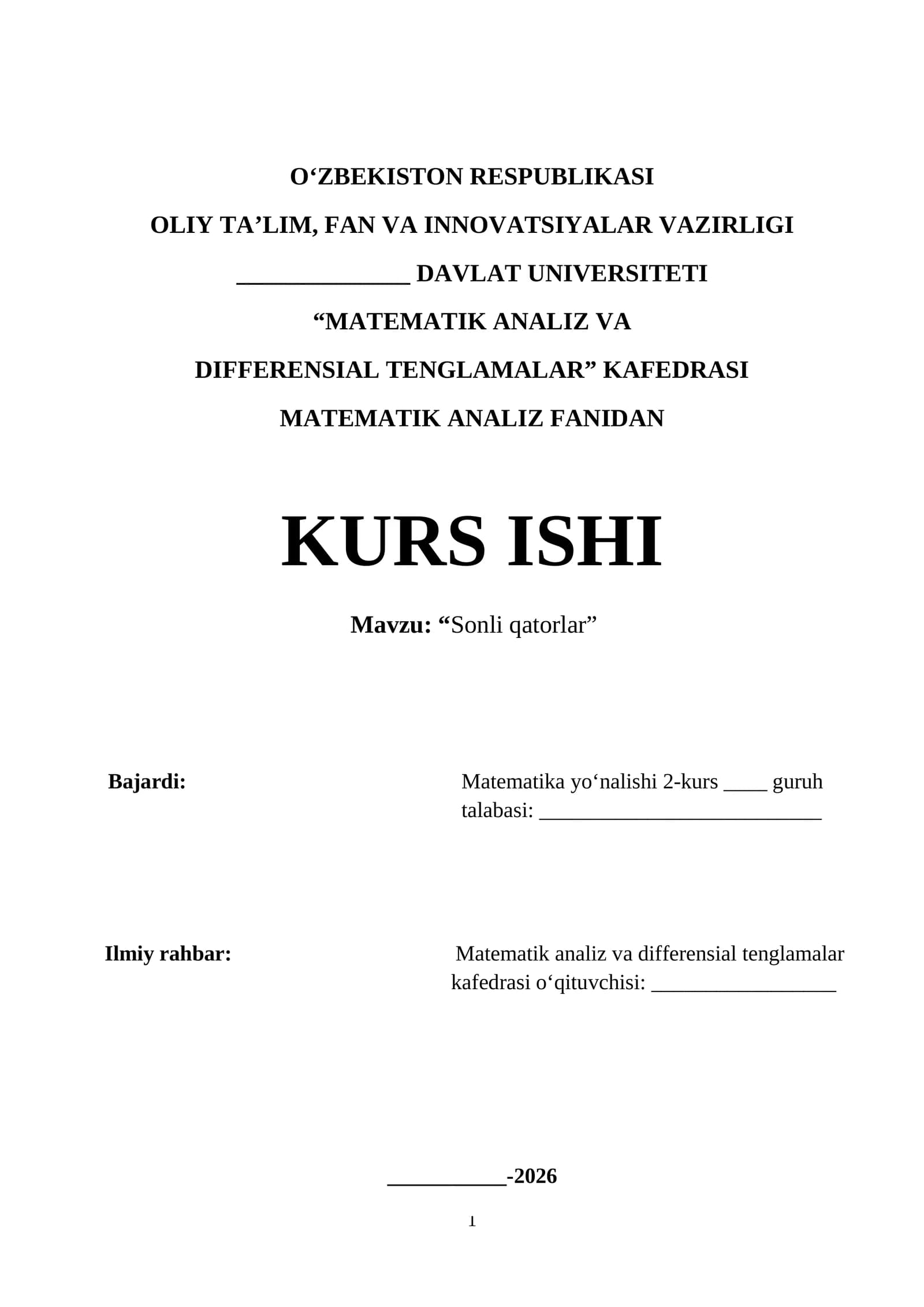 Sonli qatorlar kurs ishi