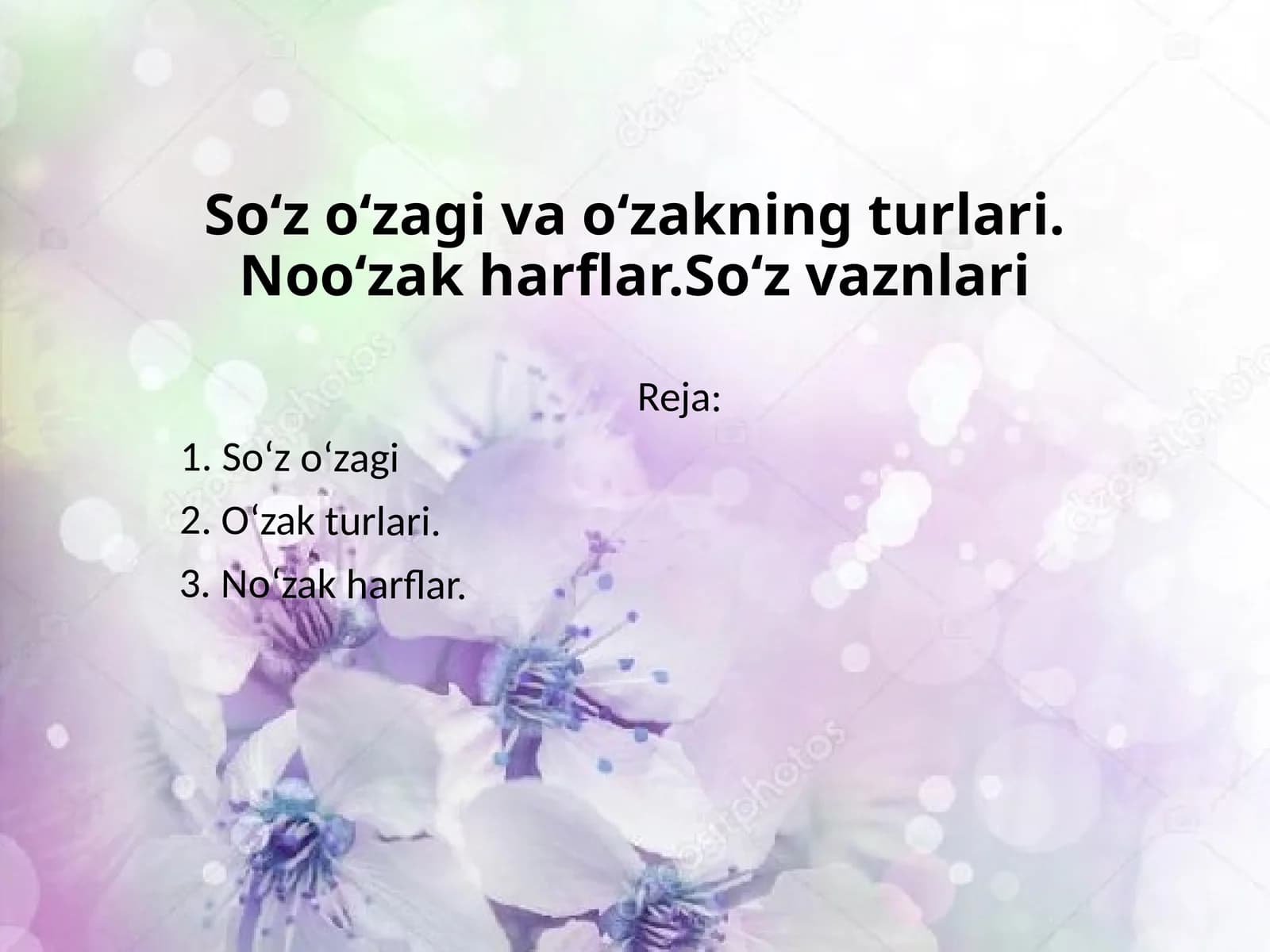 So‘z o‘zagi va o‘zakning turlari. Noo‘zak harflar.So‘z vaznlari