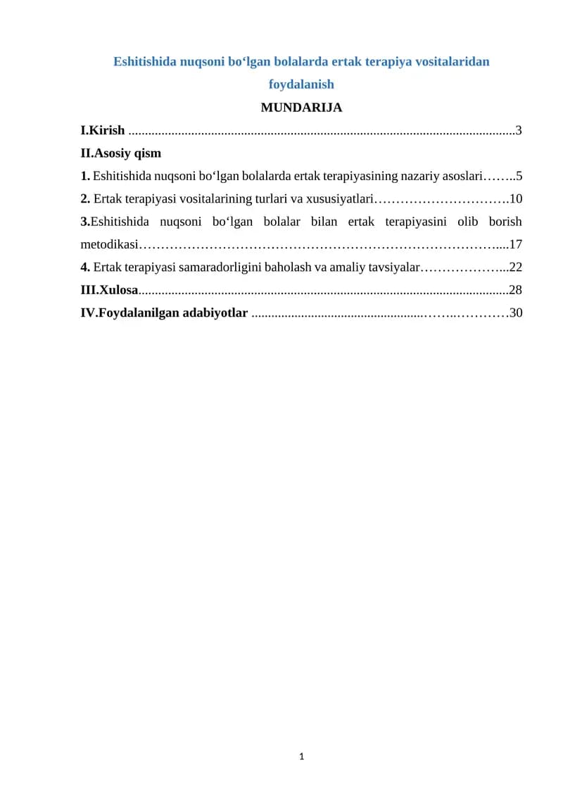 Eshitishida nuqsoni bo‘lgan bolalarda ertak terapiya vositalaridan foydalanish