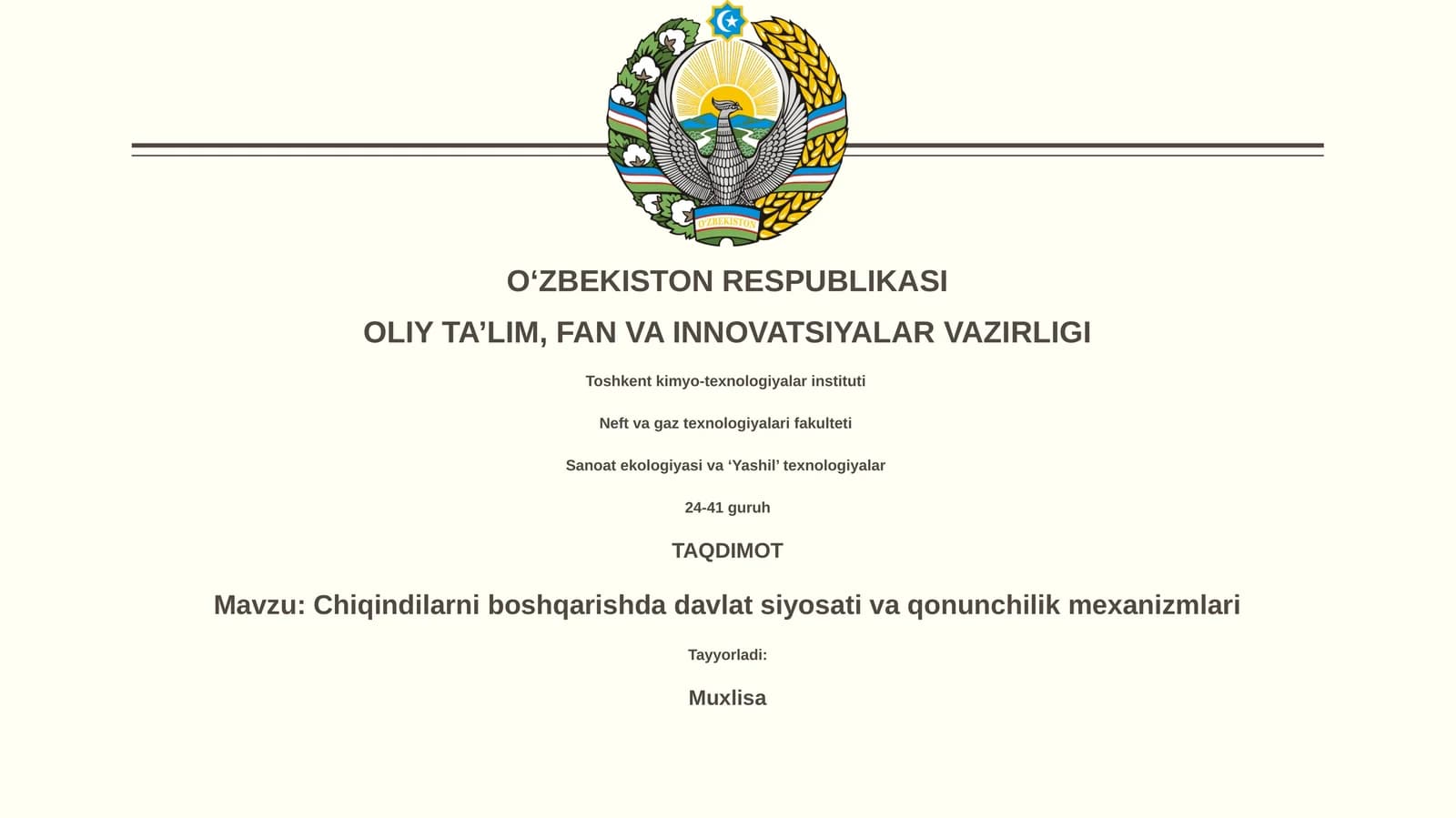 Chiqindilarni boshqarishda davlat siyosati va qonunchilik mexanizmlari