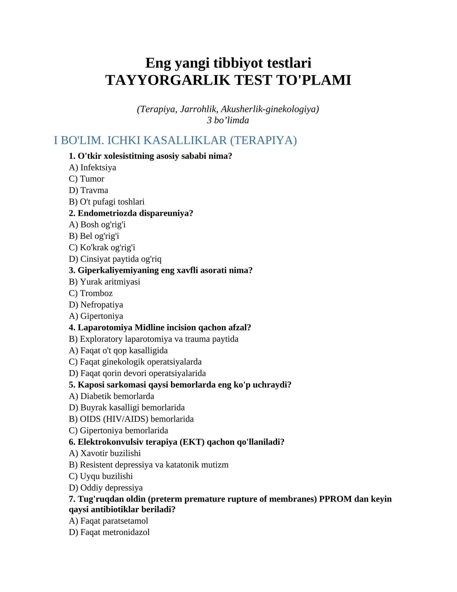 Eng yangi tibbiyot testlari