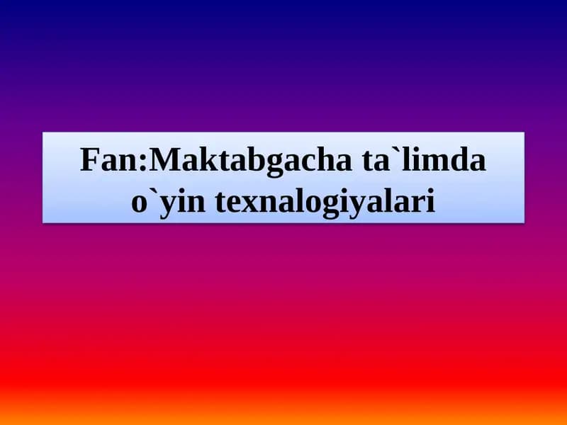 Mavzu:O`yin jamoasining shakllanishi