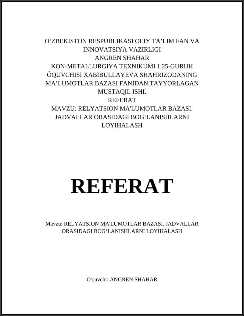 Relyatsion ma'lumotlar bazasi