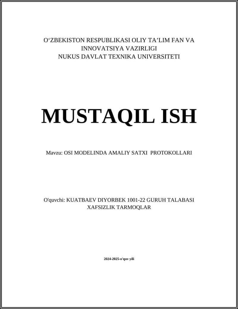 OSI MODELINDA AMALIY SATXI PROTOKOLLARI