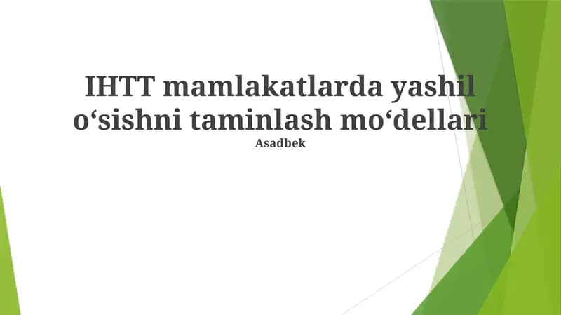 Yashil o'sish siyosati va tartibga solish mexanizmlari