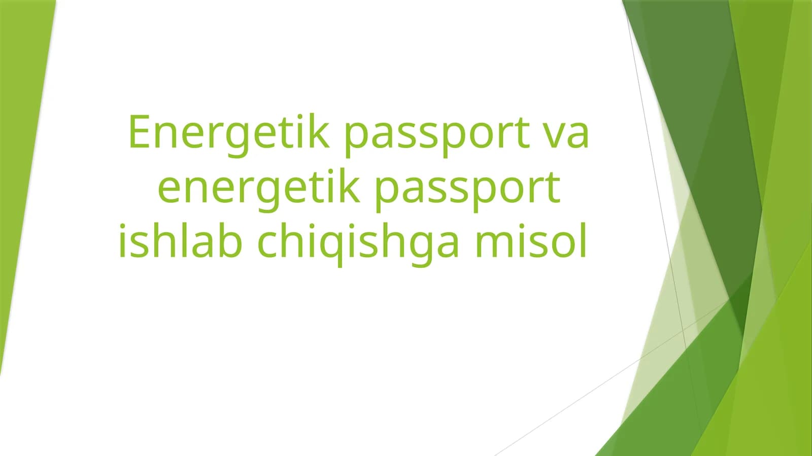 Energetik passport va energetik passport ishlab chiqishga misol