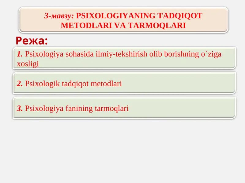 Psixologiya Tadqiqot Metodlari va Tarmoqlari