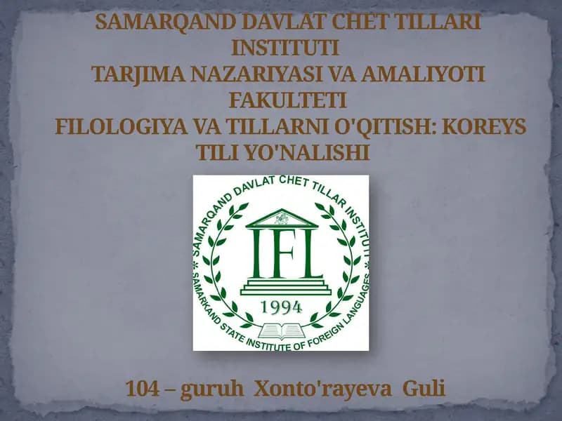 Filologiya va tillarni o'qitish: Koreys tili yo'nalishi