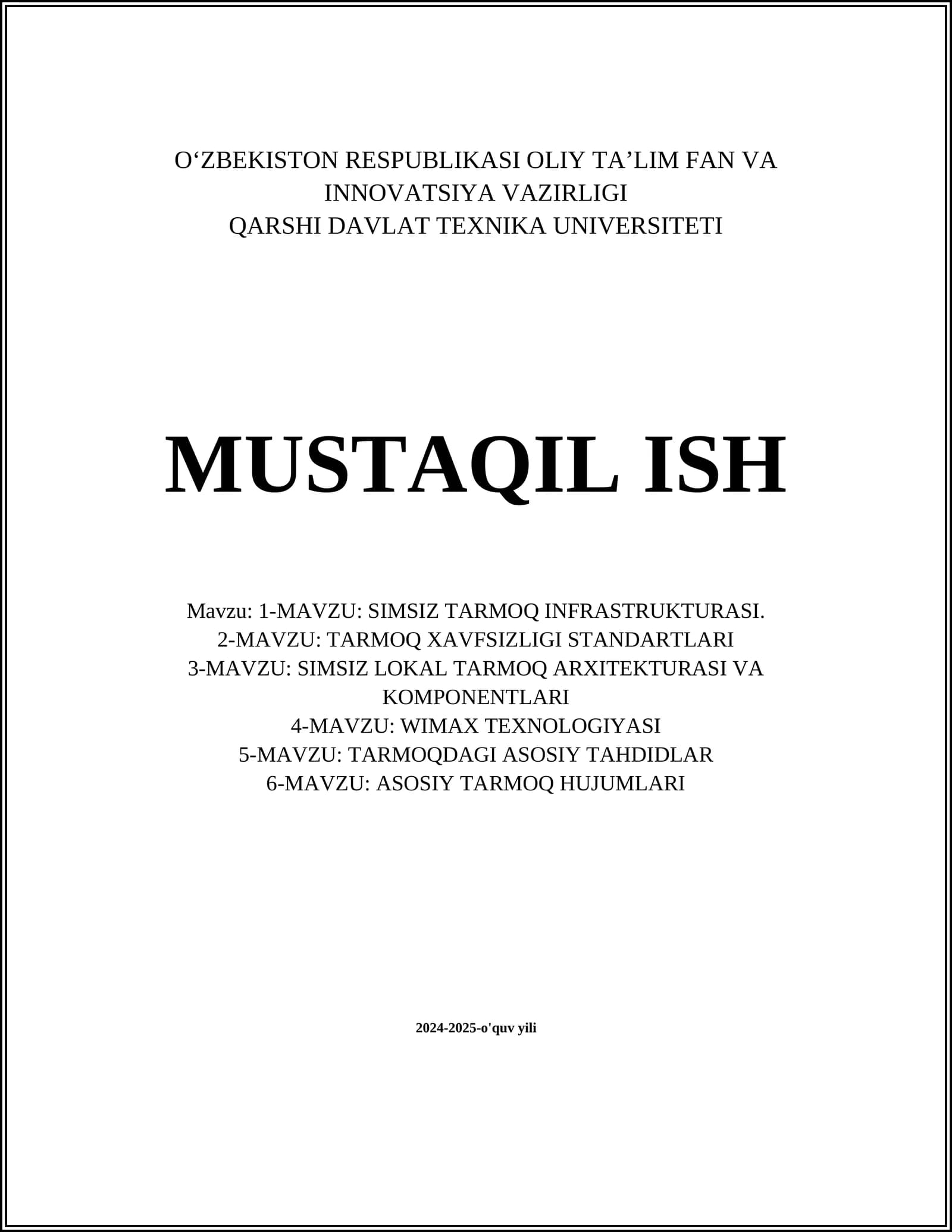 SIMSIZ TARMOQ INFRASTRUKTURASI