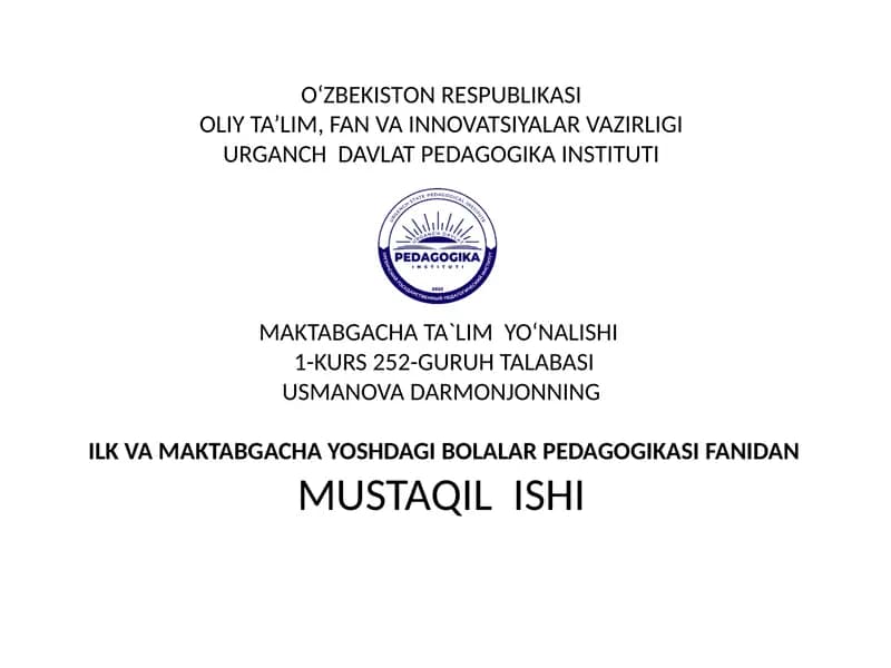 Maktabgacha yoshdagi bolalarda ertaklar asosida axloqiy sifatlarni tarbiyalash.