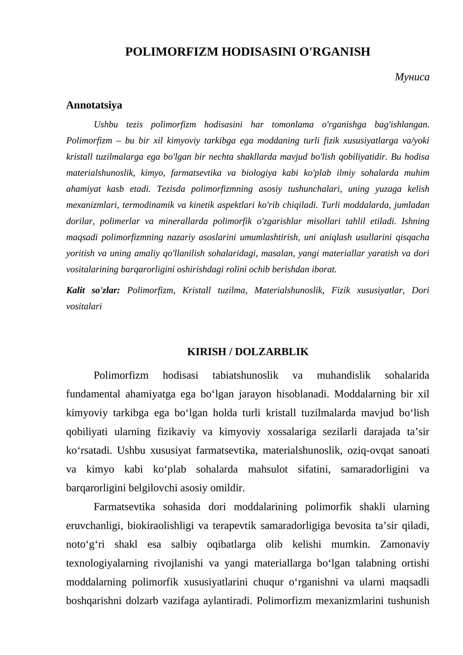 POLIMORFIZM HODISASINI O'RGANISH
