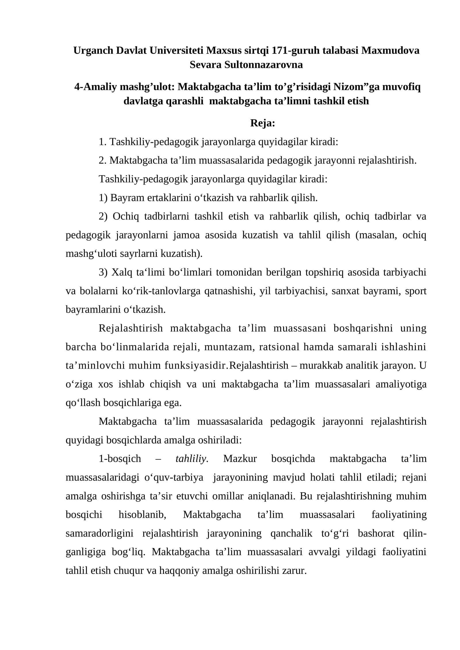 Maktabgacha ta'lim to'g'risidagi Nizom