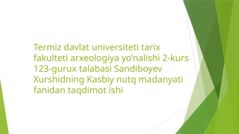 Kasbiy Nutq Madaniyati Fan Taqdimotishi