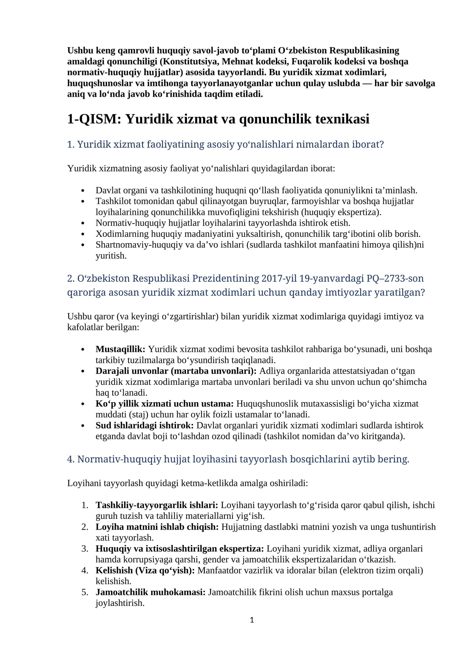 Agros 2026 suhbat savollar javoblari (Yuridik xizmat va qonunchilik texnikasi)