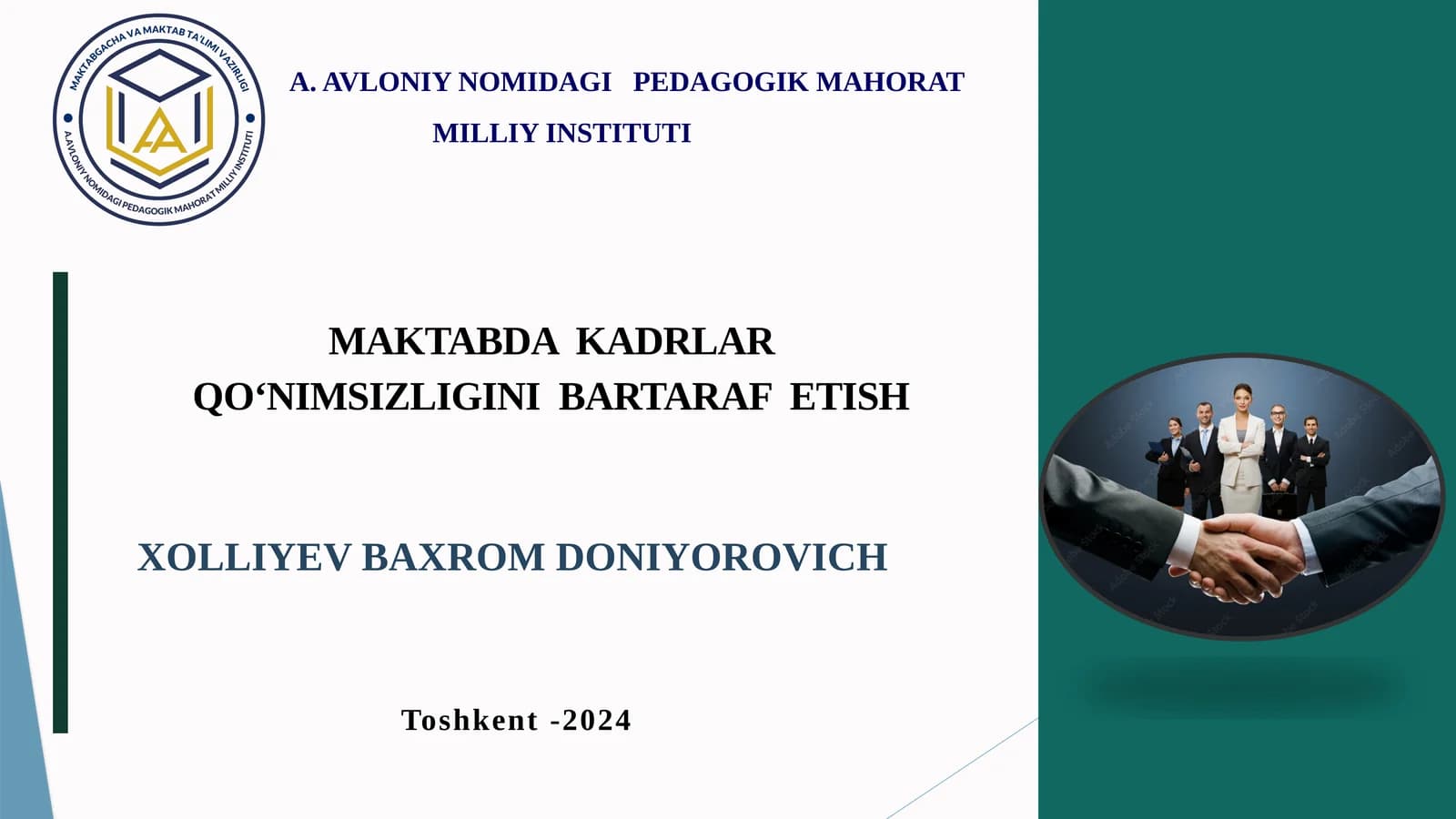 MAKTABDA KADRLAR QO‘NIMSIZLIGINI BARTARAF ETISH