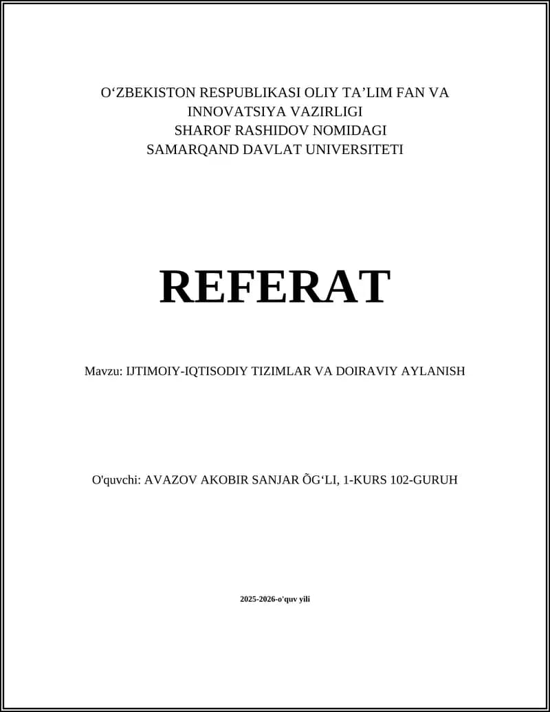 Ijtimoiy-iqtisodiy tizimlar va doiraviy aylanish