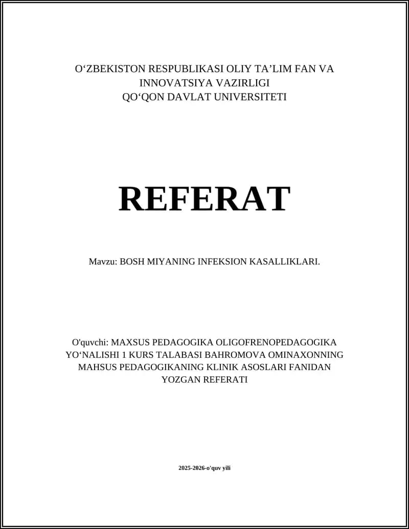 Bosh Miyaning Infeksion Kasalliklari Referat
