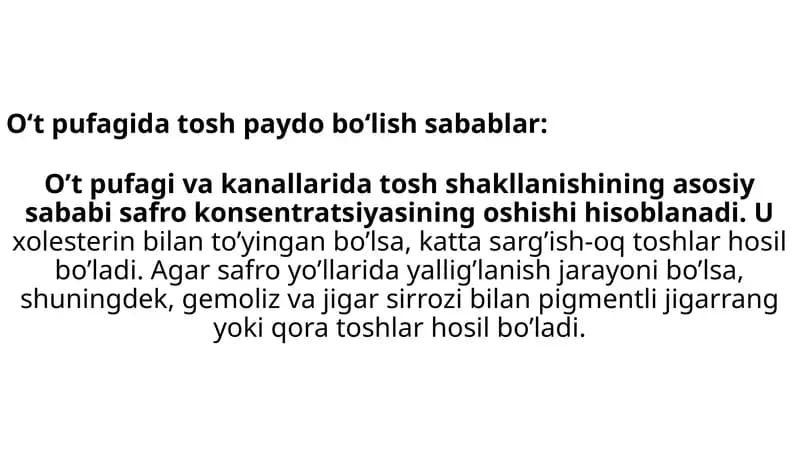 O‘t pufagida tosh paydo bo‘lish sabablar