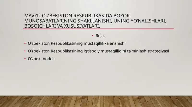 O‘zbekiston Respublikasida bozor munosabatlarining shakllanishi
