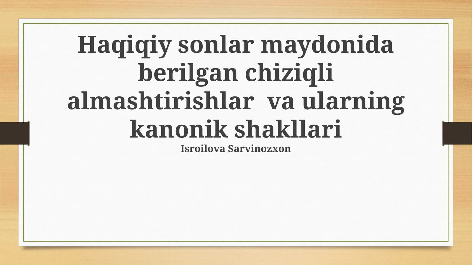 Chiziqli almashtirishlar va ularning xossalari